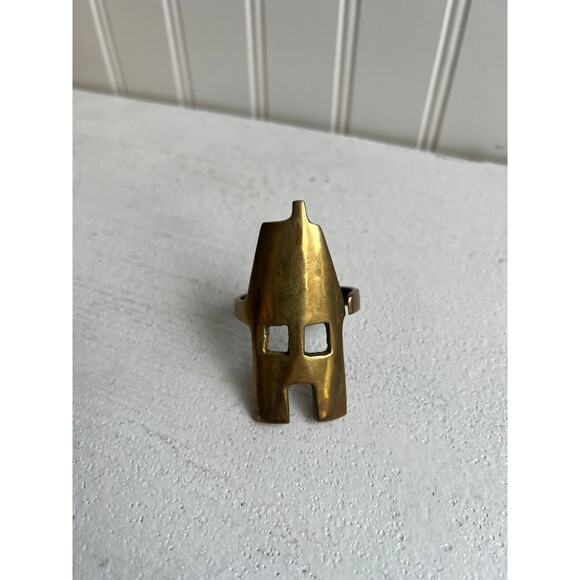 Set of 2 Brass House Shaped Napkin Rings Rustic Cottagecore Table Decor - Picture 4 of 4